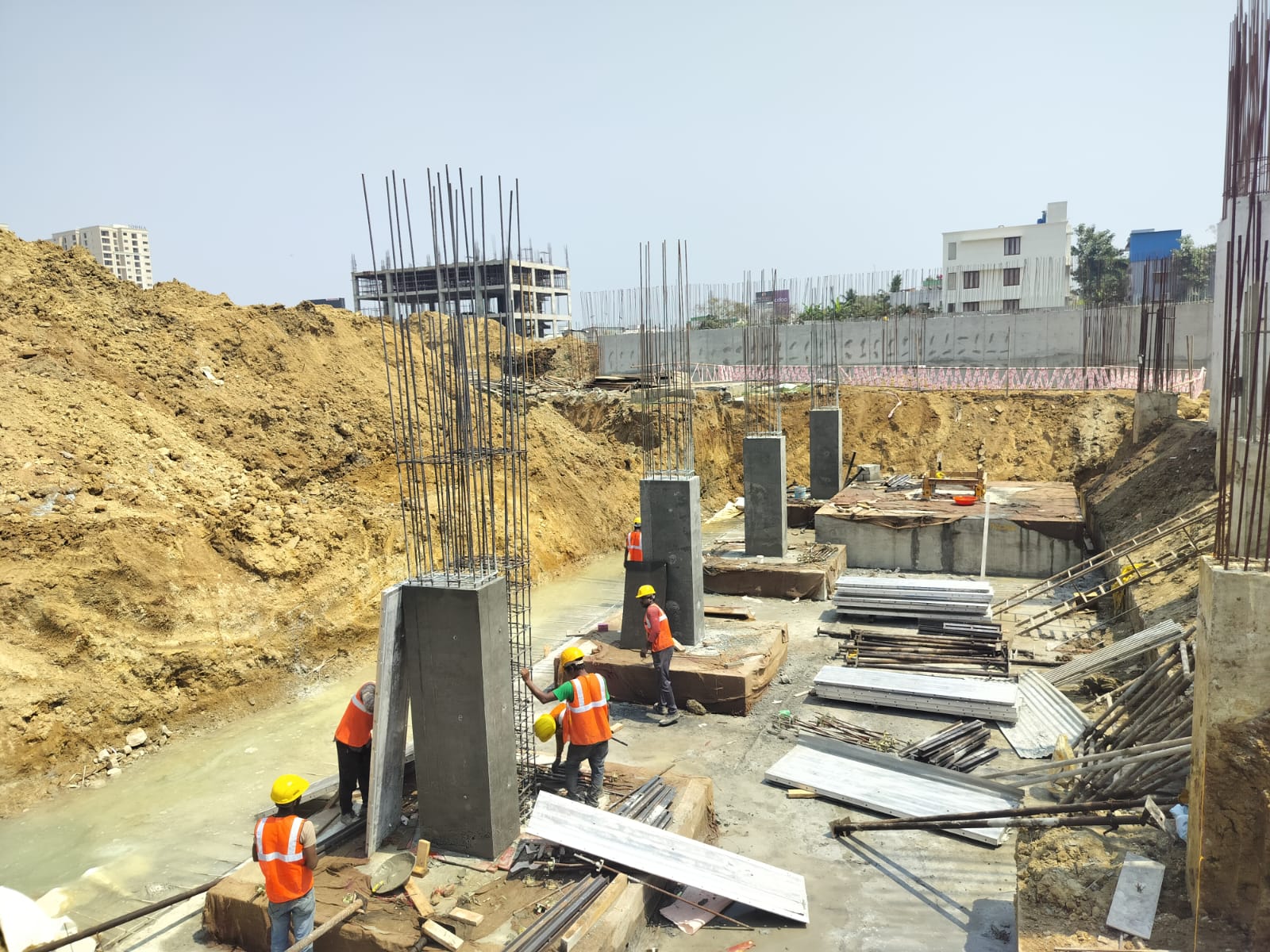 Neelan Engineers site team working on column formwork